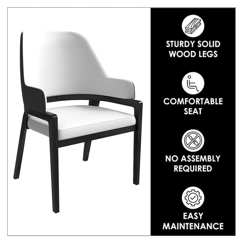 Chaise de salle à manger Ethora en cuir avec dossier ouvert incurvé et pieds en bois d'hévéa