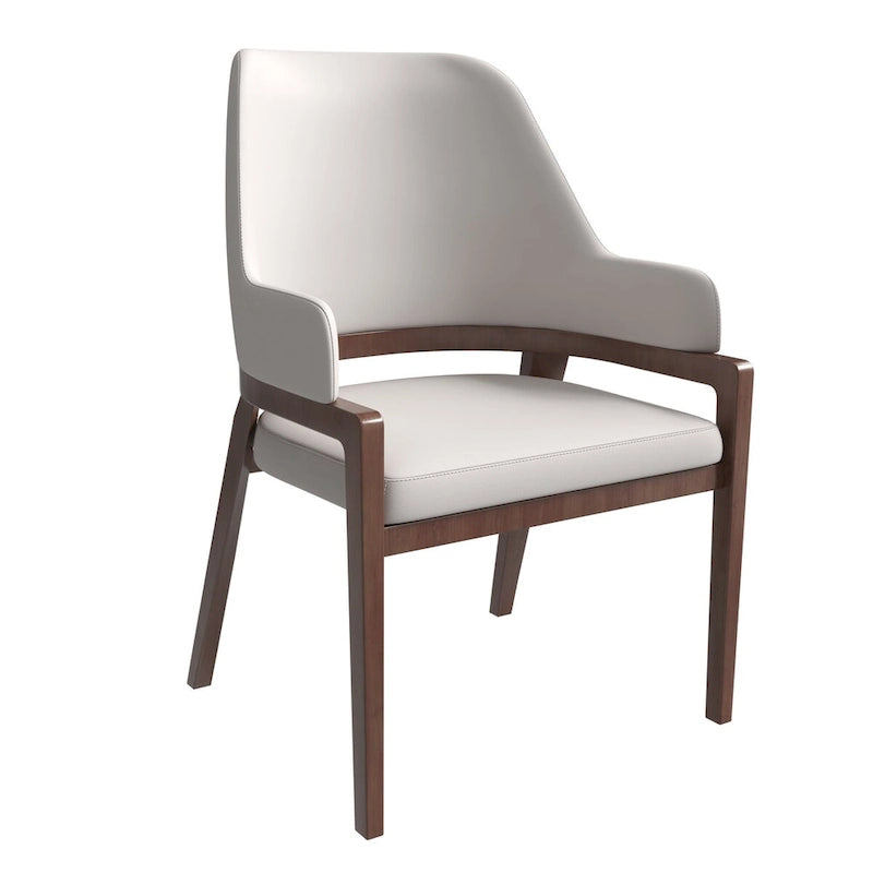Chaise de salle à manger Ethora en cuir avec dossier ouvert incurvé et pieds en bois d'hévéa