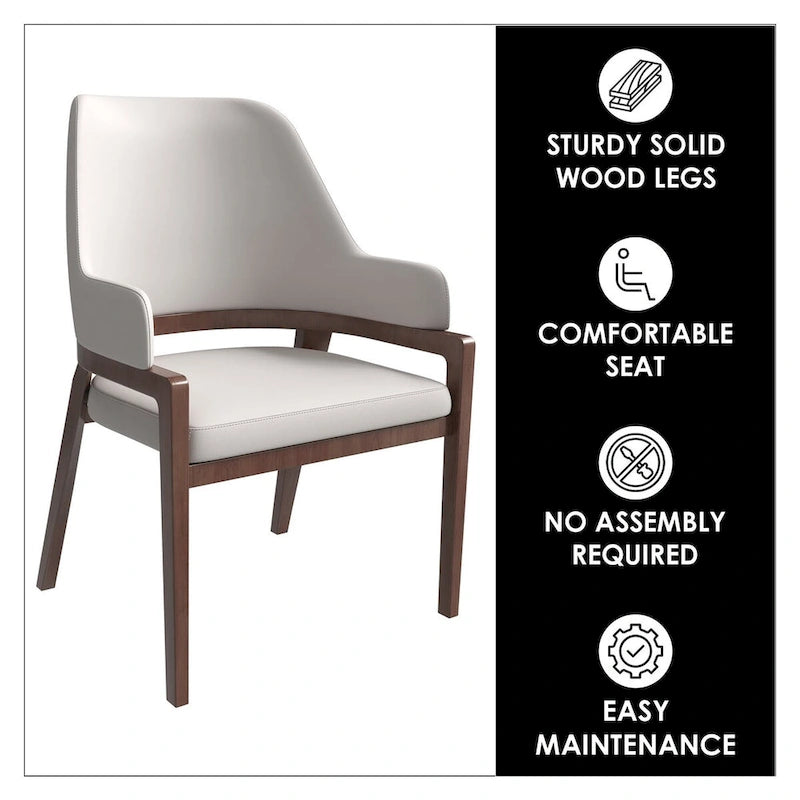 Ethora Leather Dining Chair with Curved Open Back and Rubberwood Legs