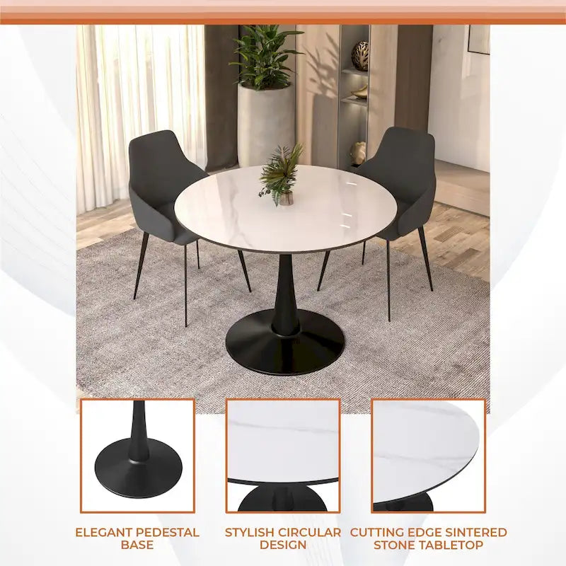LeisureMod Round Dining Table 40 Sintered Stone Tabletop
