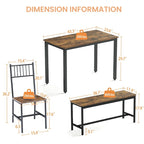 Dining Table Set, Barstool Dining Table with 2 Benches 2 Back Chairs, Industrial Dining Table for Kitchen Breakfast, Living Room
