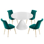 Ensemble de table à manger de luxe blanc brillant avec 48 chaises en velours