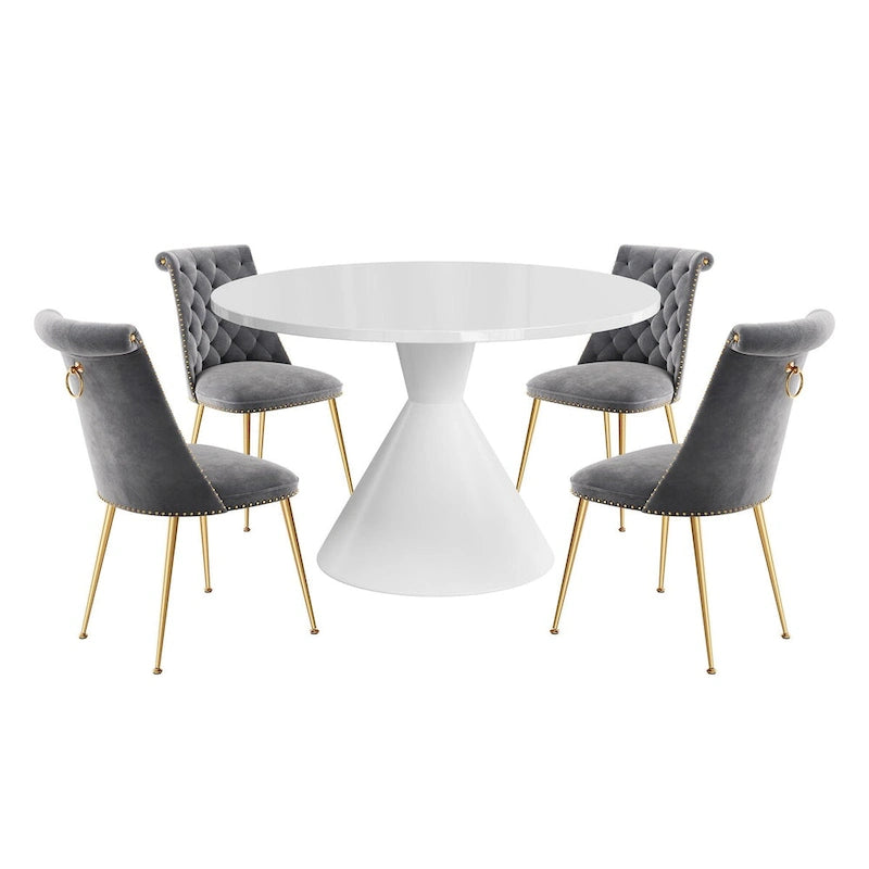 Ensemble de table à manger de luxe blanc brillant avec 48 chaises en velours