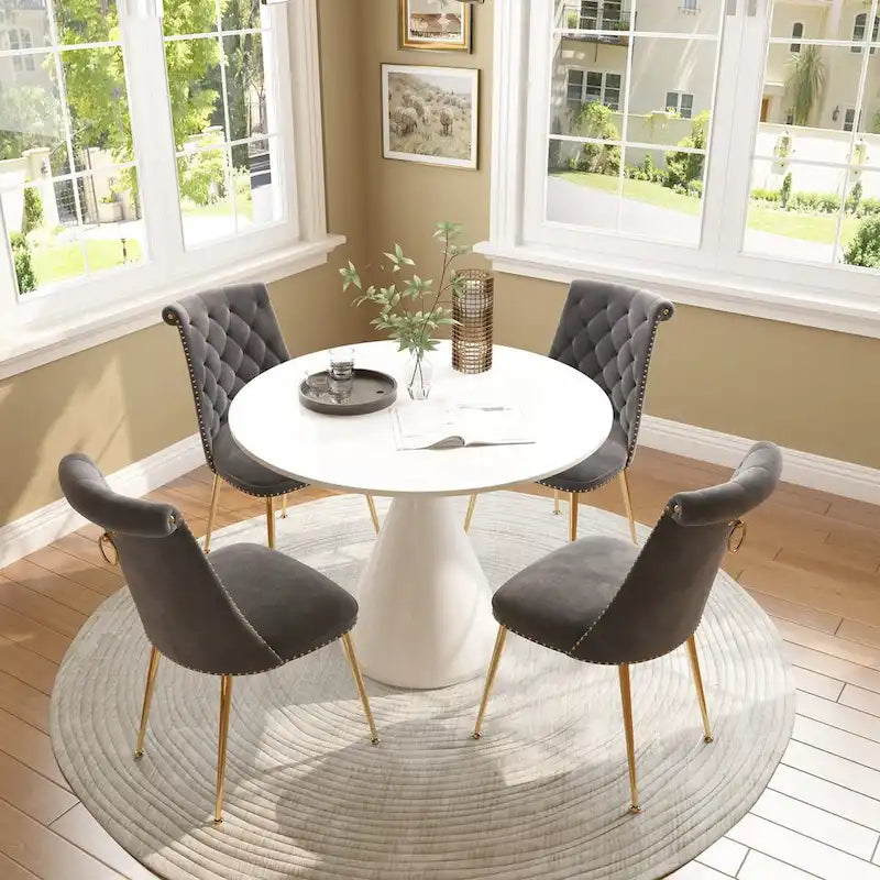 Ensemble de table à manger de luxe blanc brillant avec 48 chaises en velours