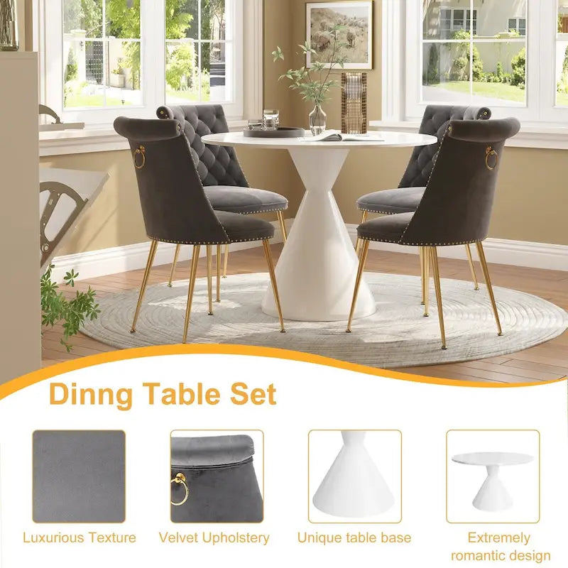 Ensemble de table à manger de luxe blanc brillant avec 48 chaises en velours