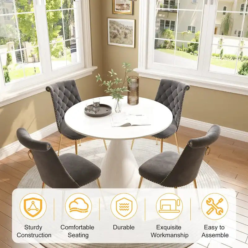 Ensemble de table à manger de luxe blanc brillant avec 48 chaises en velours