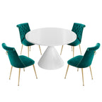 Ensemble de table à manger de luxe blanc brillant avec 48 chaises en velours