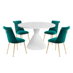 Ensemble de table à manger de luxe blanc brillant avec 48 chaises en velours
