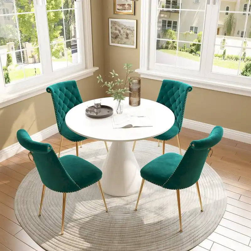 Ensemble de table à manger de luxe blanc brillant avec 48 chaises en velours