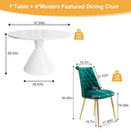 Ensemble de table à manger de luxe blanc brillant avec 48 chaises en velours