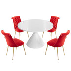 Ensemble de table à manger de luxe blanc brillant avec 48 chaises en velours