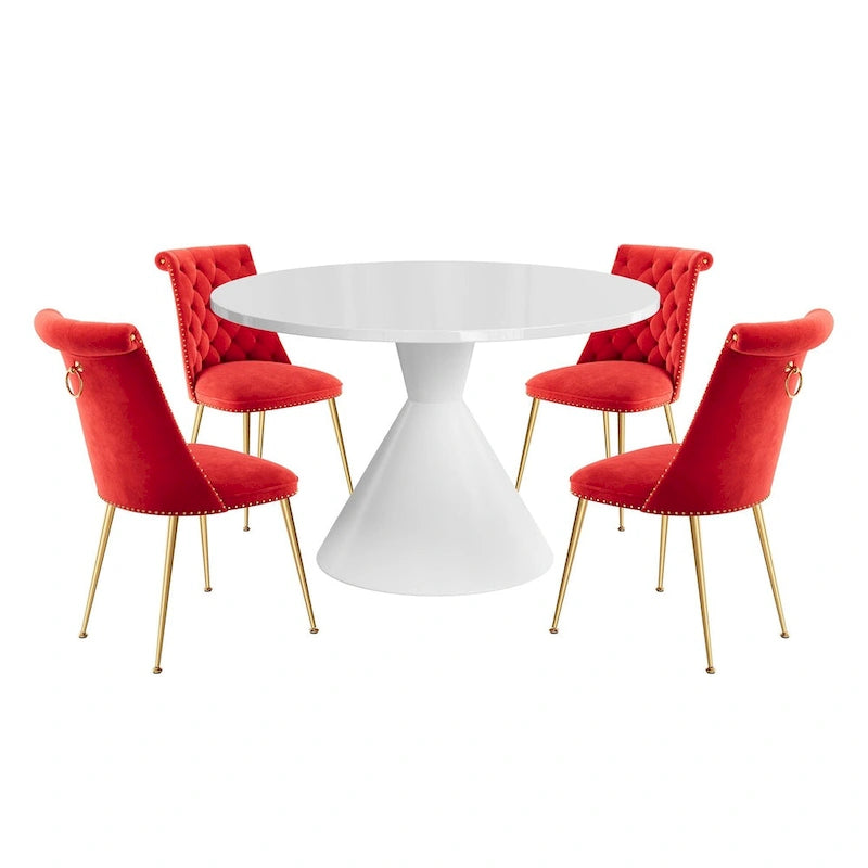 Ensemble de table à manger de luxe blanc brillant avec 48 chaises en velours
