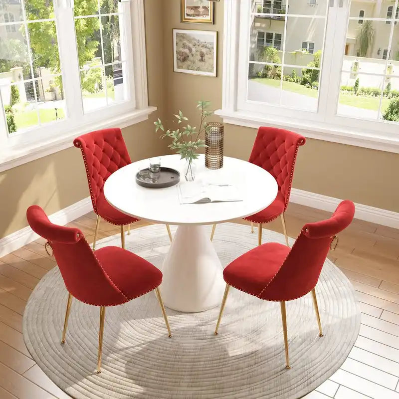 Ensemble de table à manger de luxe blanc brillant avec 48 chaises en velours