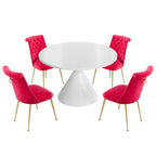 Ensemble de table à manger de luxe blanc brillant avec 48 chaises en velours
