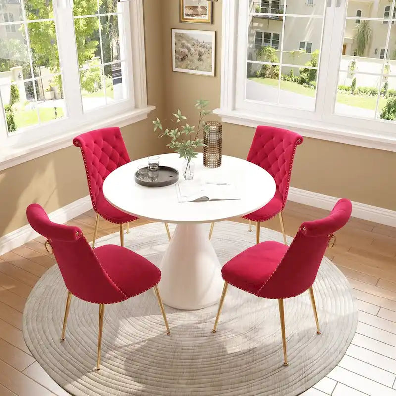 Ensemble de table à manger de luxe blanc brillant avec 48 chaises en velours