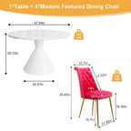 Ensemble de table à manger de luxe blanc brillant avec 48 chaises en velours