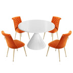 Ensemble de table à manger de luxe blanc brillant avec 48 chaises en velours