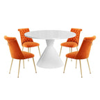 Ensemble de table à manger de luxe blanc brillant avec 48 chaises en velours