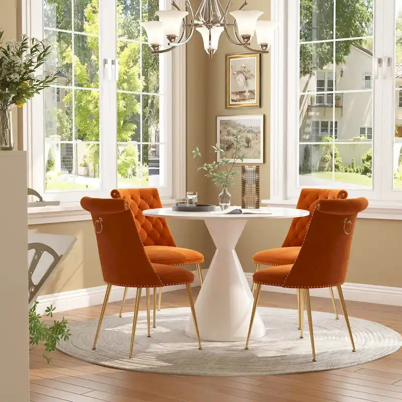 Ensemble de table à manger de luxe blanc brillant avec 48 chaises en velours