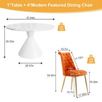 Ensemble de table à manger de luxe blanc brillant avec 48 chaises en velours