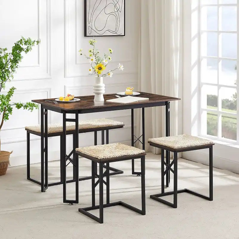 Javlergo Ensemble de salle à manger 4 pièces, Table de cuisine peu encombrante avec banc et deux tabourets pour 4 personnes