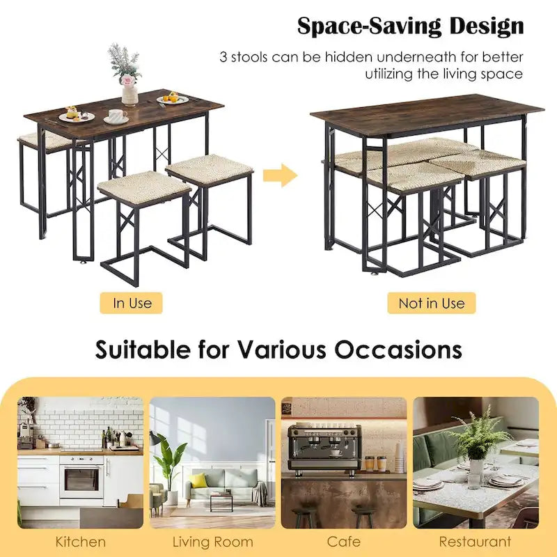 Javlergo Ensemble de salle à manger 4 pièces, Table de cuisine peu encombrante avec banc et deux tabourets pour 4 personnes