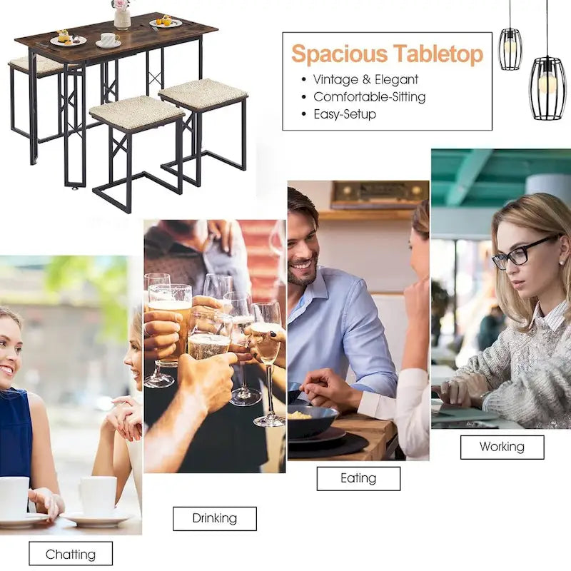 Javlergo Ensemble de salle à manger 4 pièces, Table de cuisine peu encombrante avec banc et deux tabourets pour 4 personnes