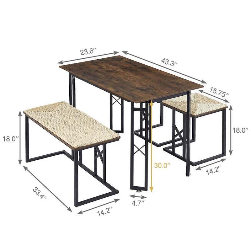 Javlergo Ensemble de salle à manger 4 pièces, Table de cuisine peu encombrante avec banc et deux tabourets pour 4 personnes