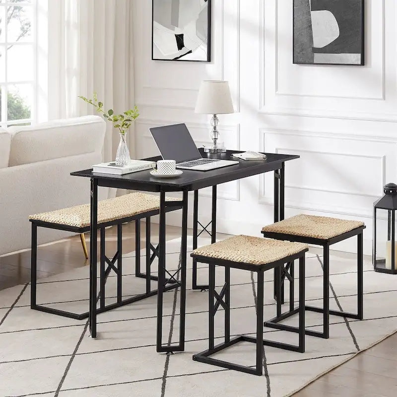 Javlergo Ensemble de salle à manger 4 pièces, Table de cuisine peu encombrante avec banc et deux tabourets pour 4 personnes
