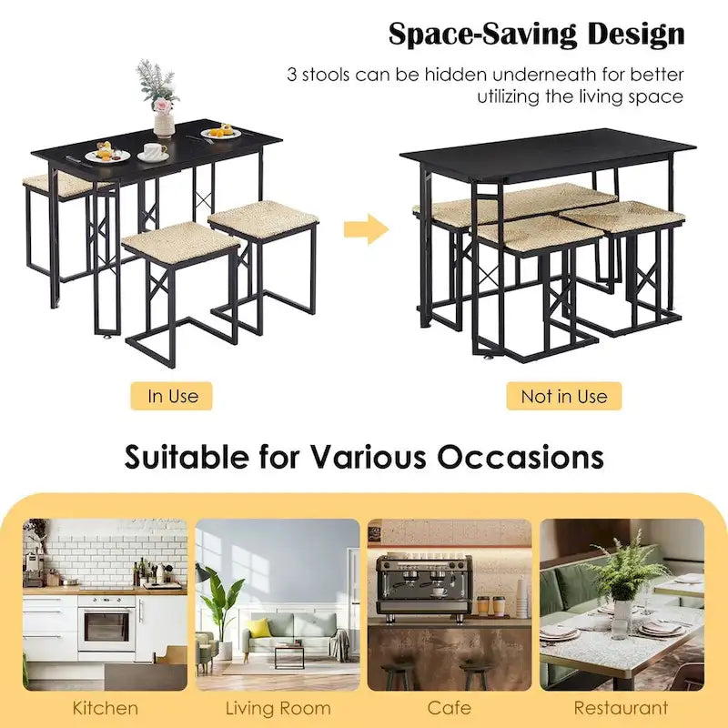 Javlergo Ensemble de salle à manger 4 pièces, Table de cuisine peu encombrante avec banc et deux tabourets pour 4 personnes