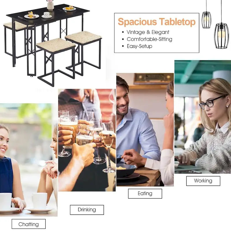 Javlergo Ensemble de salle à manger 4 pièces, Table de cuisine peu encombrante avec banc et deux tabourets pour 4 personnes