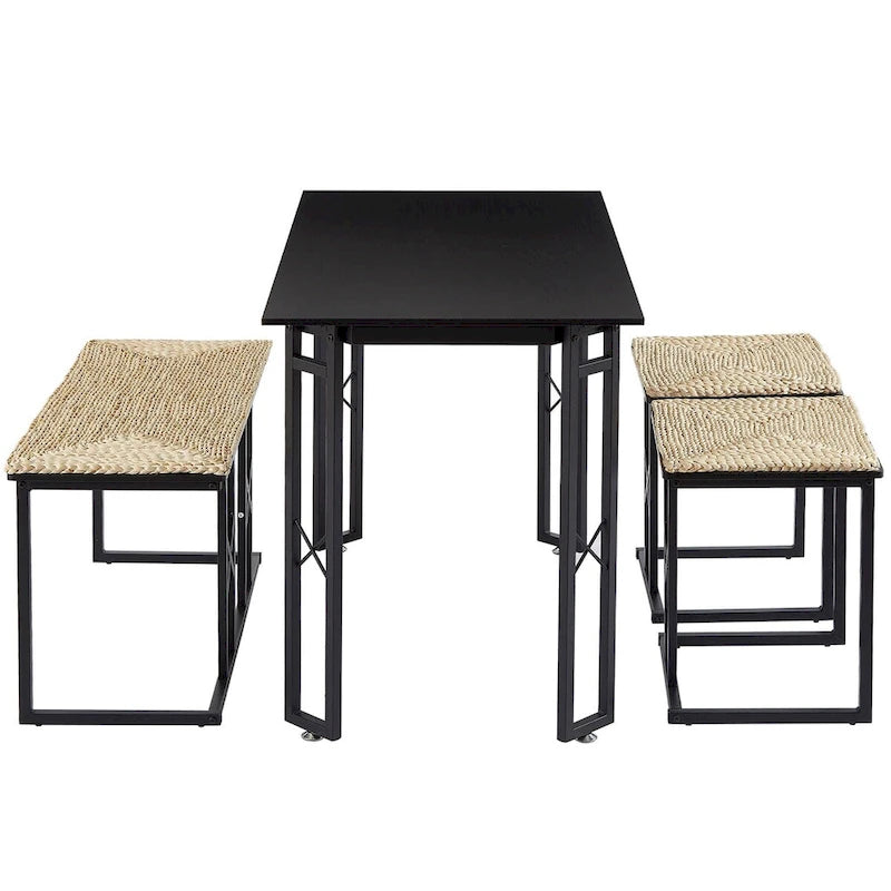 Javlergo Ensemble de salle à manger 4 pièces, Table de cuisine peu encombrante avec banc et deux tabourets pour 4 personnes