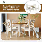 Mid-Century Solid Wood 5-Piece Round Dining Table Set, Kitchen Table Set with Upholstered Chairs, Walnut Table+Beige Chair
