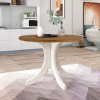 Mid-Century Solid Wood 5-Piece Round Dining Table Set, Kitchen Table Set with Upholstered Chairs, Walnut Table+Beige Chair