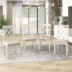 Mid-Century Solid Wood 5-Piece Round Dining Table Set, Kitchen Table Set with Upholstered Chairs, Walnut Table+Beige Chair