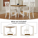 Mid-Century Solid Wood 5-Piece Round Dining Table Set, Kitchen Table Set with Upholstered Chairs, Walnut Table+Beige Chair