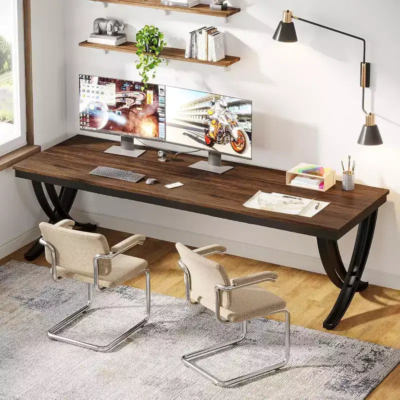 Bureau d'ordinateur 2 places Lantine de 199,9 cm pour bureau à domicile