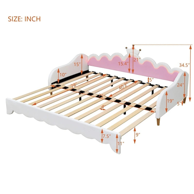 Lit de Repos Extensible Jumeau avec Lumières LED, Lit de Repos de Princesse Rembourré