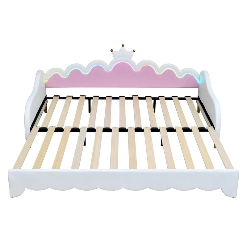 Lit de Repos Extensible Jumeau avec Lumières LED, Lit de Repos de Princesse Rembourré