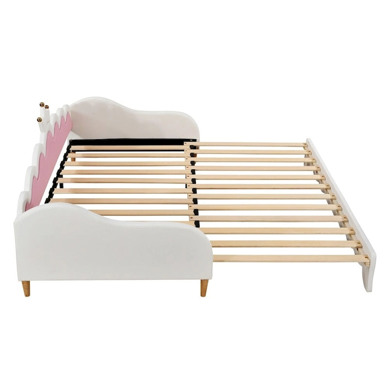 Lit de Repos Extensible Jumeau avec Lumières LED, Lit de Repos de Princesse Rembourré
