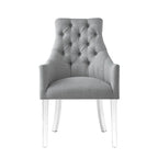 HomeRoots Ensemble de deux chaises de salle à manger capitonnées en lin gris clair et transparent avec accoudoirs