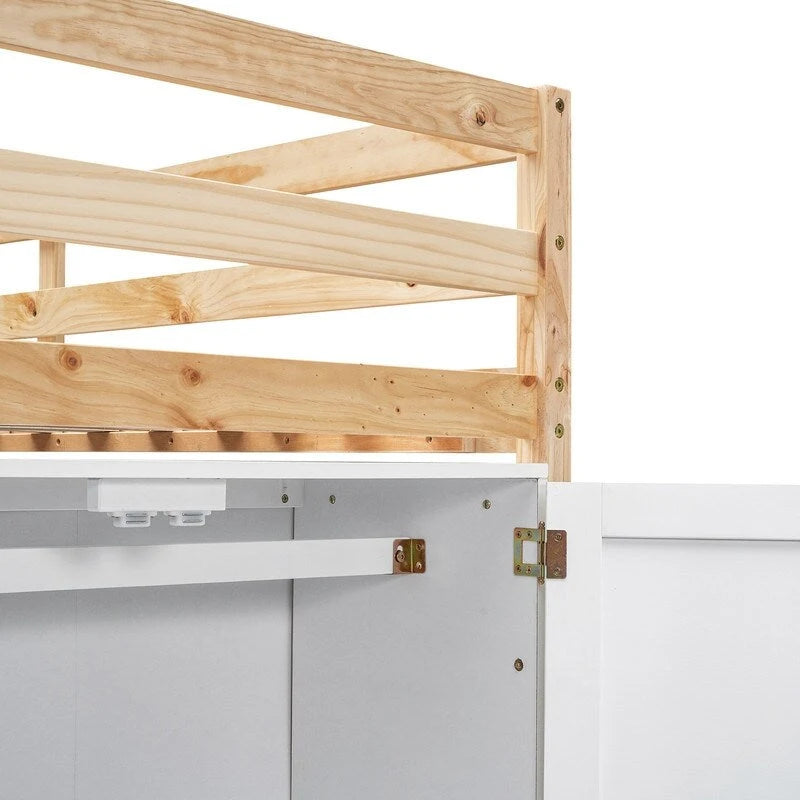 Twin Size Loft Bed with Built-in Storage Wardrobe and 2 Windows