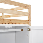 Twin Size Loft Bed with Built-in Storage Wardrobe and 2 Windows
