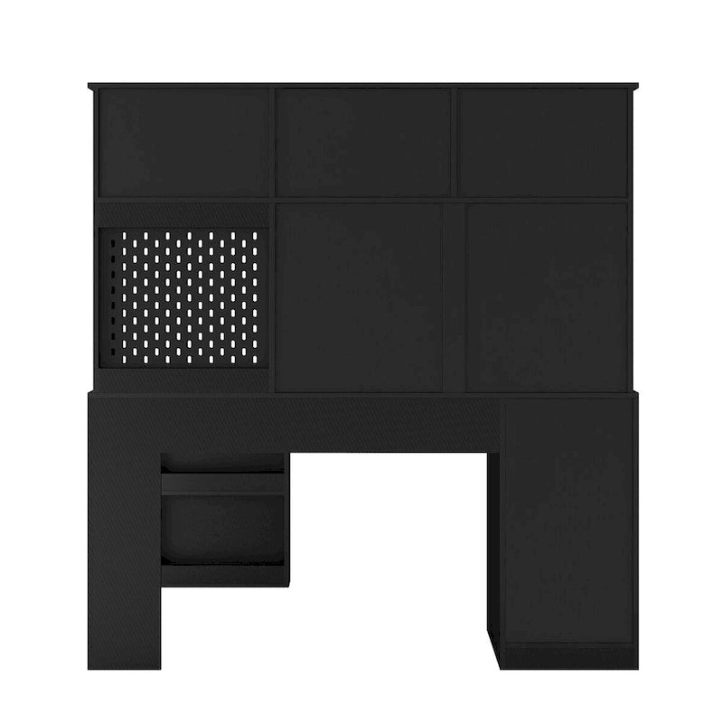 L Shaped Desk with Charger,Computer Desk with Drawers,Bookshelf & Hutchwith LED Light,Modern Corner Desk,Home Office Desk
