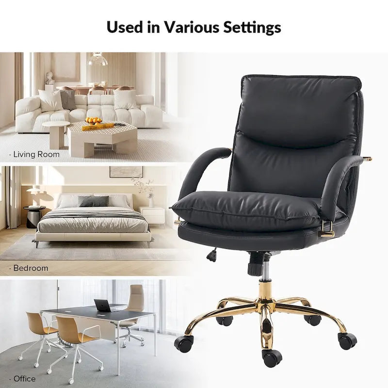 Leona Modern Faux Leather Adjustable Height Tilting Office Chair with Swivel Base by HULALA HOME
