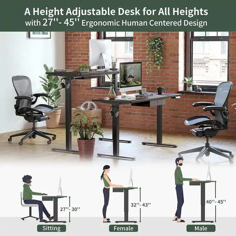 FEZIBO Standing Desk with Drawer, Adjustable Height Electric Stand up Desk, Sit Stand Home Office Desk, Ergonomic Workstation