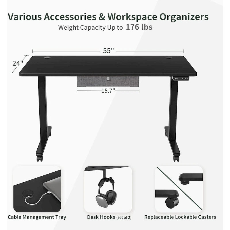 FEZIBO Standing Desk with Drawer, Adjustable Height Electric Stand up Desk, Sit Stand Home Office Desk, Ergonomic Workstation