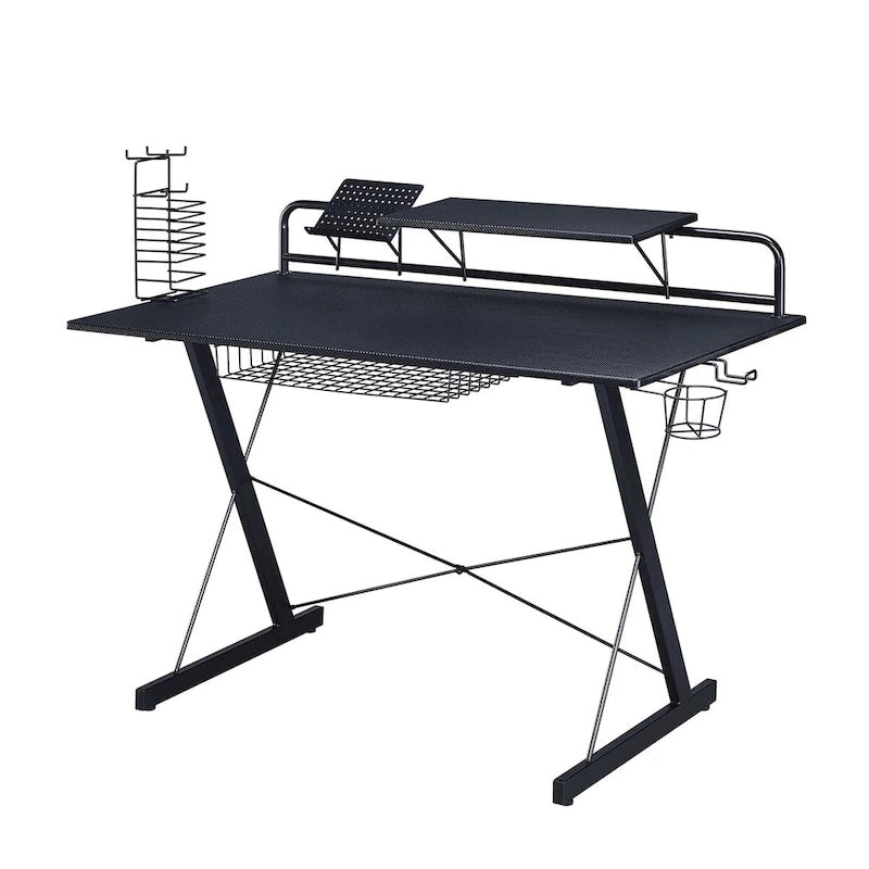 Techni Sport Carbon Computer Gaming Desk with Shelving