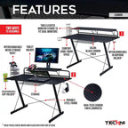 Techni Sport Carbon Computer Gaming Desk with Shelving