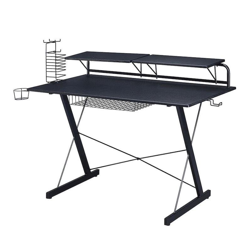 Techni Sport Carbon Computer Gaming Desk with Shelving